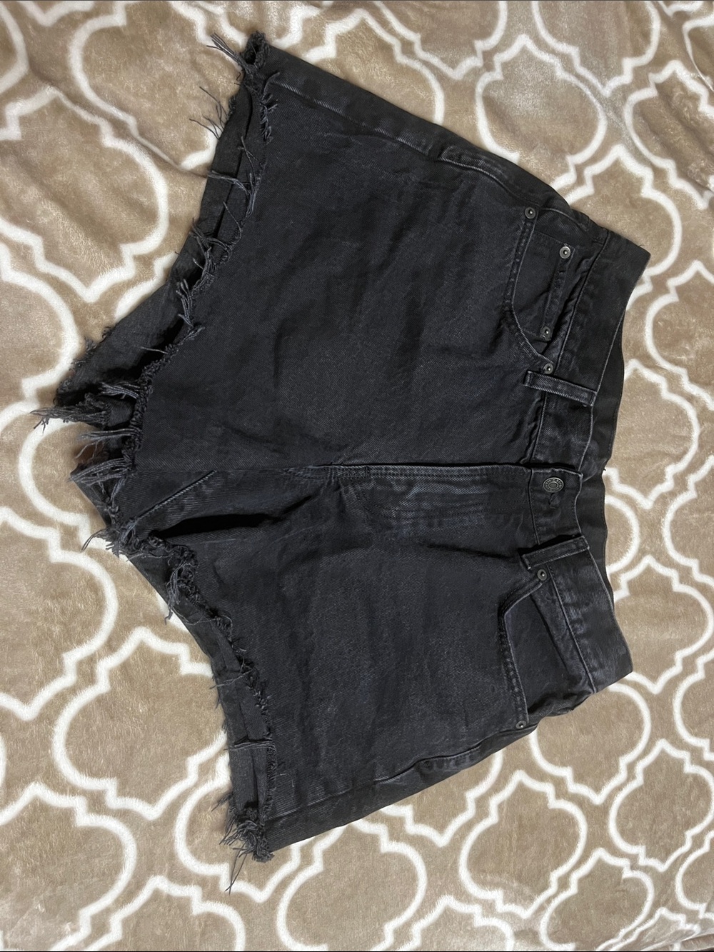 GAP Black Distressed High-Rise Denim Shorts